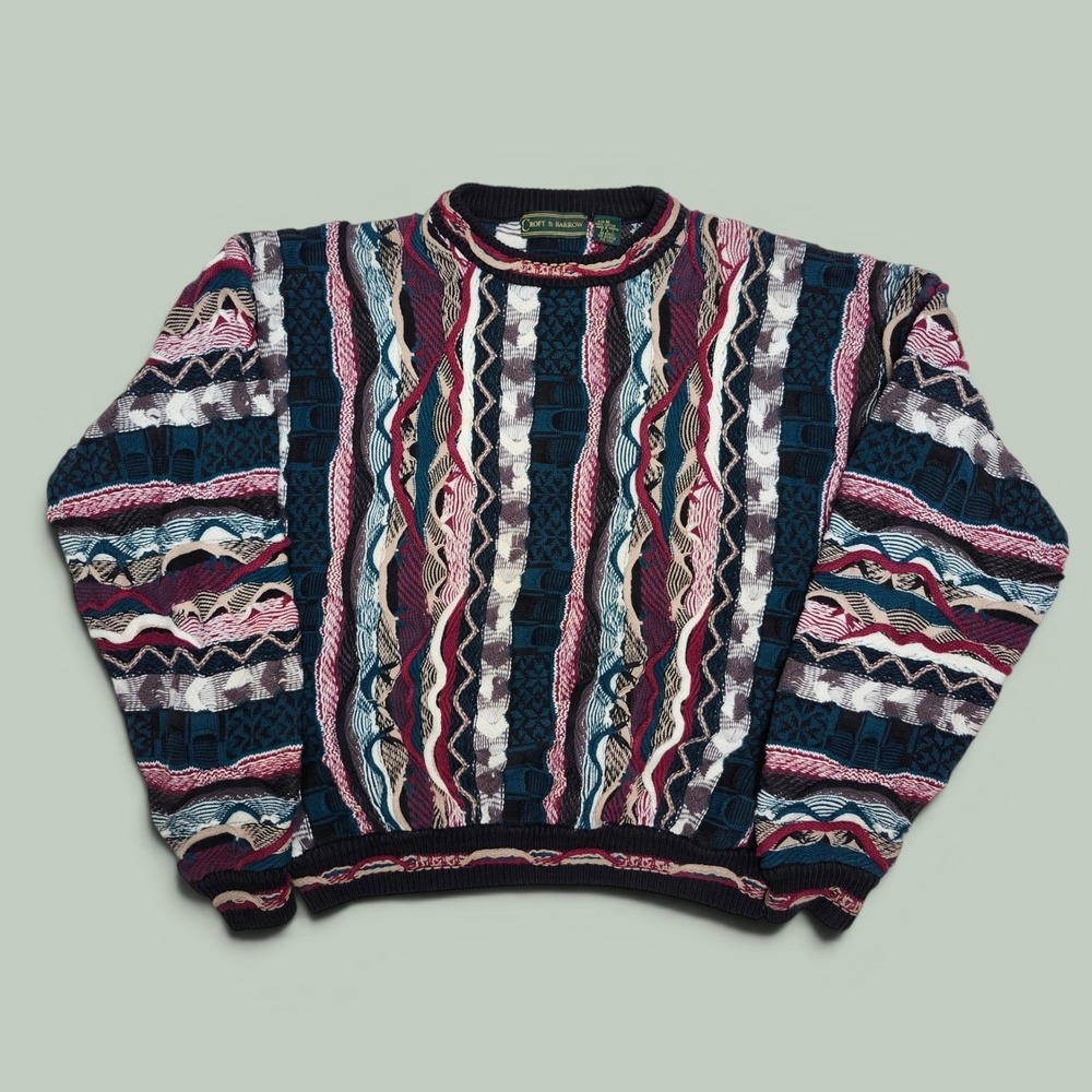 Vintage Coogi Style 3D Textured Knit Sweater Medium 90s Crew Neck Cotton